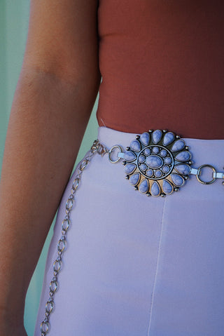 White Flower Concho Belt