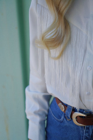 “Ximena” Fringe Button Down - White