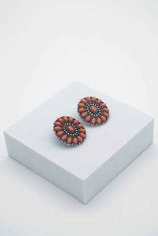 Cluster Salmon Simulated Turquoise Earrings