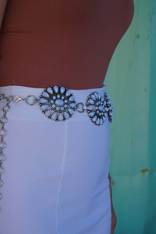 White Flower Concho Belt