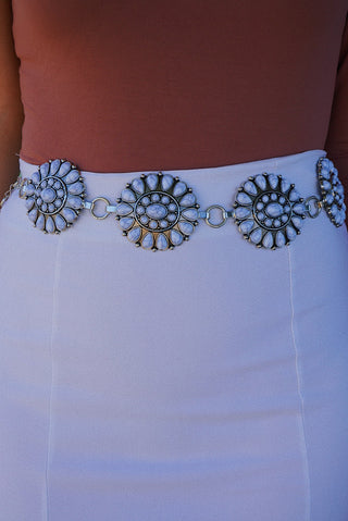 White Flower Concho Belt