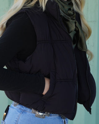 "Isabella" Zip Up Puffer Vest - Black